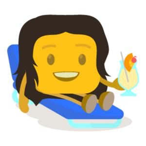 Claudia's bettermoji on a pool chair holding a cocktail